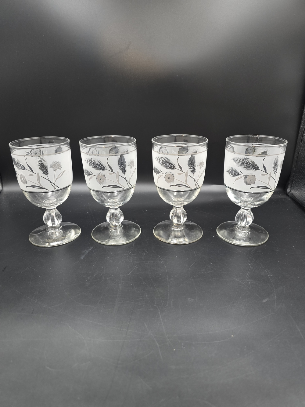 Elegant Clear Floral Etched Stemmed Goblets - Set of 4